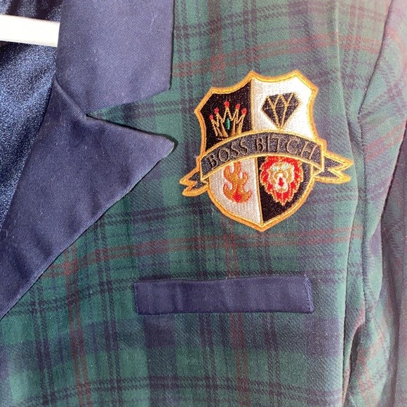 Dolls Kill Poster Grl Boss B Green Plaid Tartan Cropped Blazer XXL Discontd - Picture 8 of 9